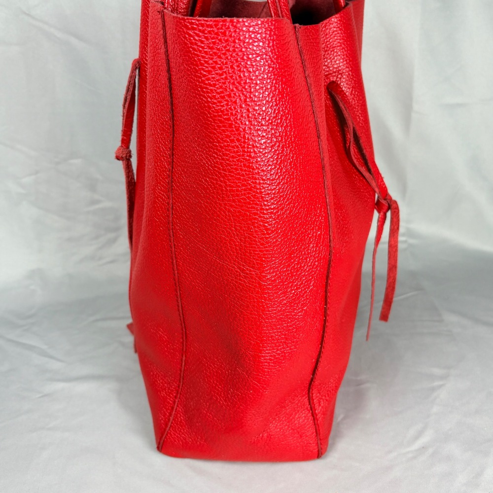 Vera Pelle Red Pebbled Leather Tote Bag Made in Italy Shopper w/  Pouch Boho - Picture 7 of 7